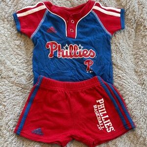 adidas Blue and Red Phillies Short Sleeve Tee & Shorts Set